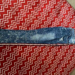 Dark Blue Jeans with Red & White Stripe